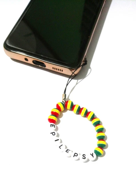 Medizinischer Alarm Warnung Notfall Telefon Charm Acryl RASTA Perle elastisch