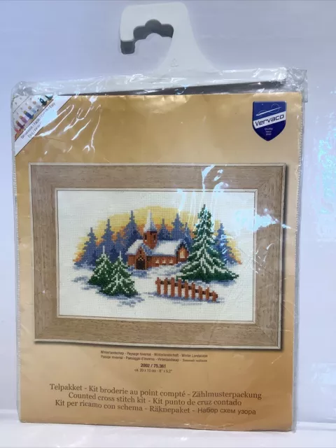 Vervaco Cross Stitch Kit Unused Complete Winter Landscape 20 x 13cm DMC Thread