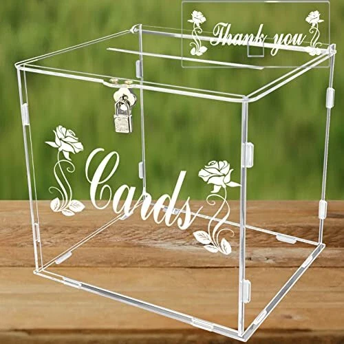 FCDECOR ACRYLIC WEDDING Card Box with Lock Clear Card Boxes for Wedding