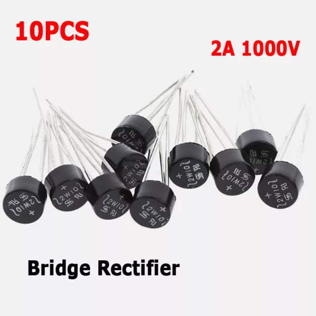 10 Pcs Bridge Rectifier 2W10 2A 1000V Diode Round 4 Pin Full Wave Rectifier