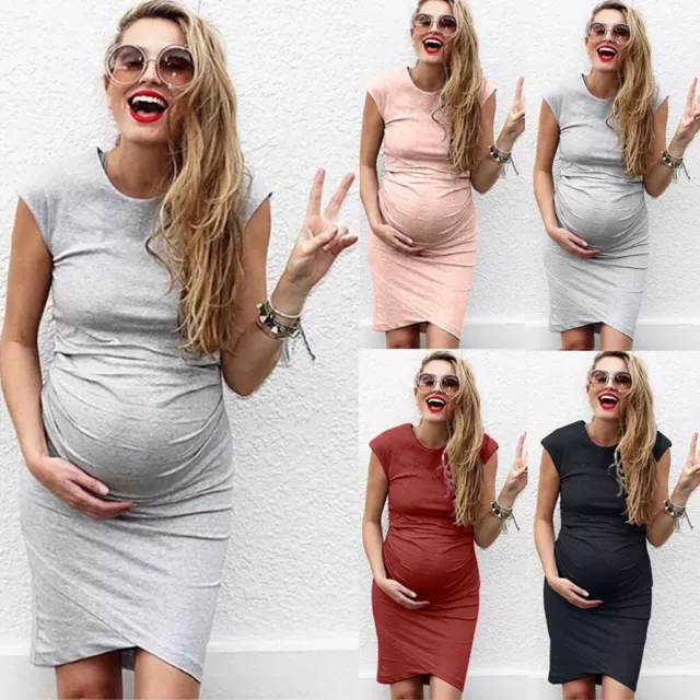 UK Women Pregnancy Maternity Bodycon Mini Dress Summer Casual Party Vest Dresses