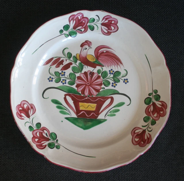 Grand plat ancien en faïence de l'Est XIXème - décor mésange - Lunéville