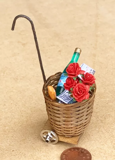 Full Wicker Shopping Trolley Basket Dolls House Miniature 1:12th Scale Garden