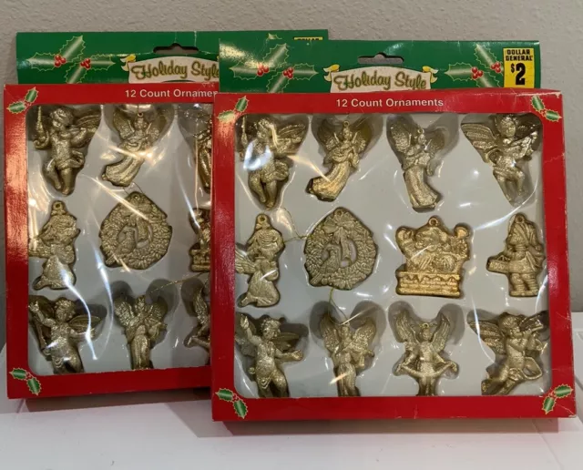 Vtg Dolgencorp NOS Gold Cherub Angel Holiday Style 12 Ct Ornaments Lot Of 2