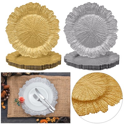 Nuptio Piatti Caricabatterie in Vetro Grande Piatto da Portata con Bordo Dorato 10 Pezzi 26cm Diametro Esterno Piatto per Matrimoni Ricevimenti Feste Banchetti Eventi Decorazione da Tavola 