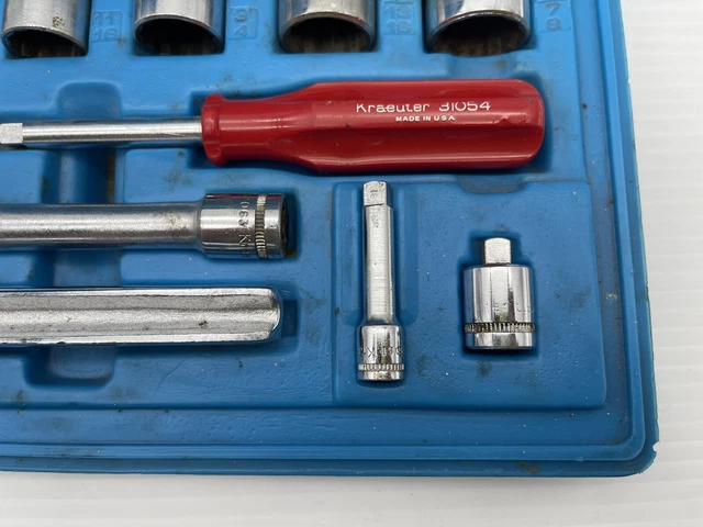Kraeuter USA  3/8 Ratchet Socket Tool Set 21 Piece Set SAE Made USA *Missing 2* 7