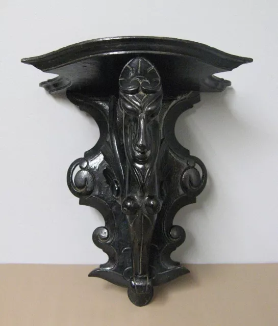 Antique French Wall Hung Console Wood Sculpture Table Carved Devil's Head 19th