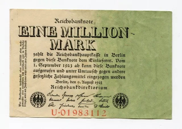 Old Germany 1 Million Mark Reichsbank Note Berlin 1923 German Inflation Money