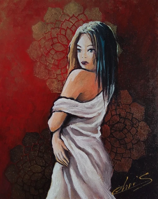 Tableau Peinture Toile Portrait La Dame Au Drapé Signe Chrisk