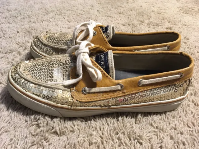 SPERRY  size 7 Top Sider Women's GOLD Bahama SEQUIN Boat Shoes FZ7