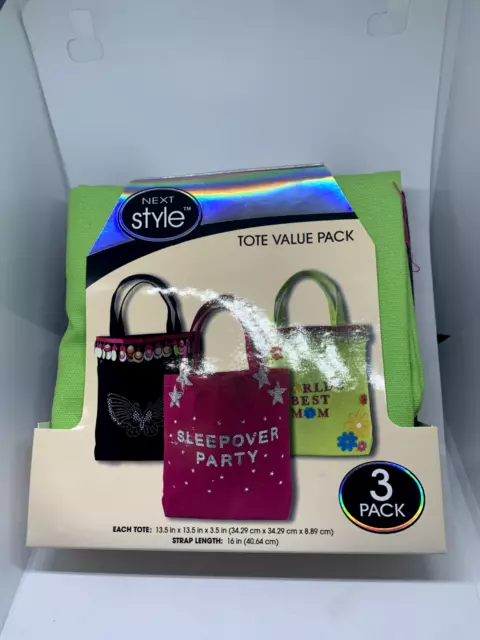 NEXT Style Bolso de Valor Pack - Paquete de 3 - Verde Azul Rojo - 100% Algodón - 13.5x13.5x3