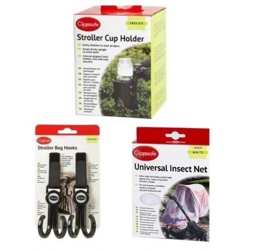 Baby Stroller Essentials Kit, Hooks, Cup Holder, Universal Insect Neck