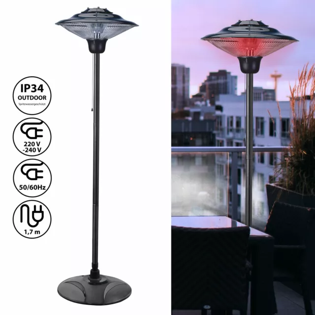 Heizstrahler Elektrisch Heizpilz 2 Heizstufen 750/1500W IP34 H200xØ50cm Garten