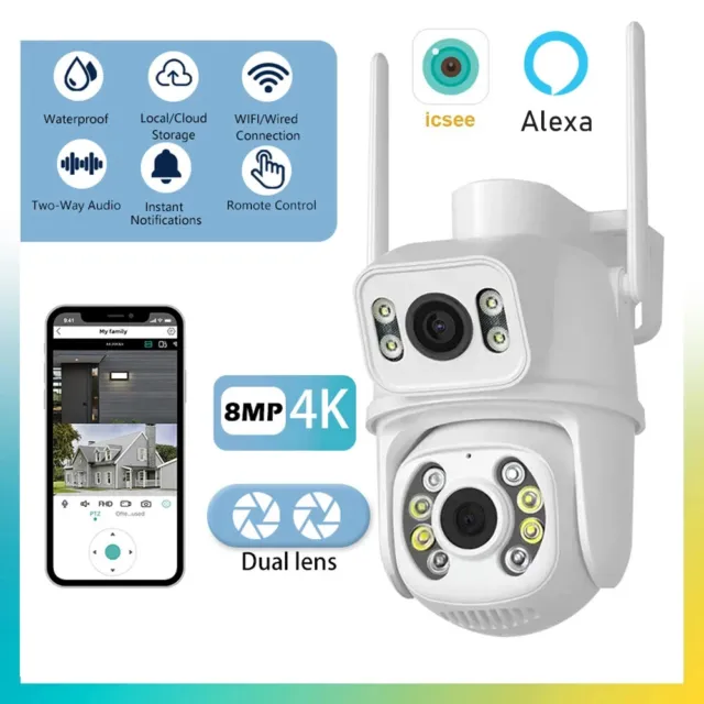 Security Camera Home Surveillance 8MP PTZ Wireless System WIFI Bluetooth IR NV