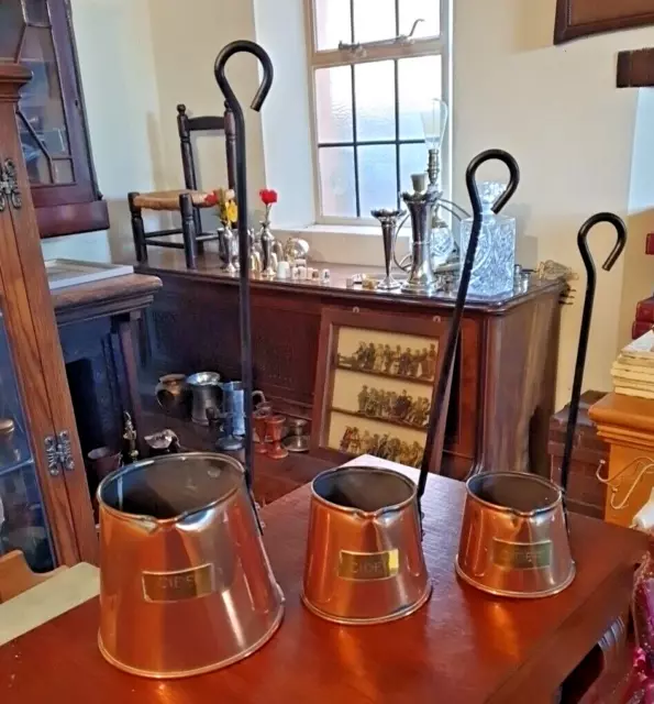 Set of 3 Graduated Size Antique Solid Copper CIder Ladles Measures