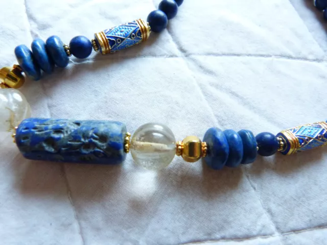 Antique lapis lazuli seal necklace, ancient rock crystal and Chinese enamel bds 2