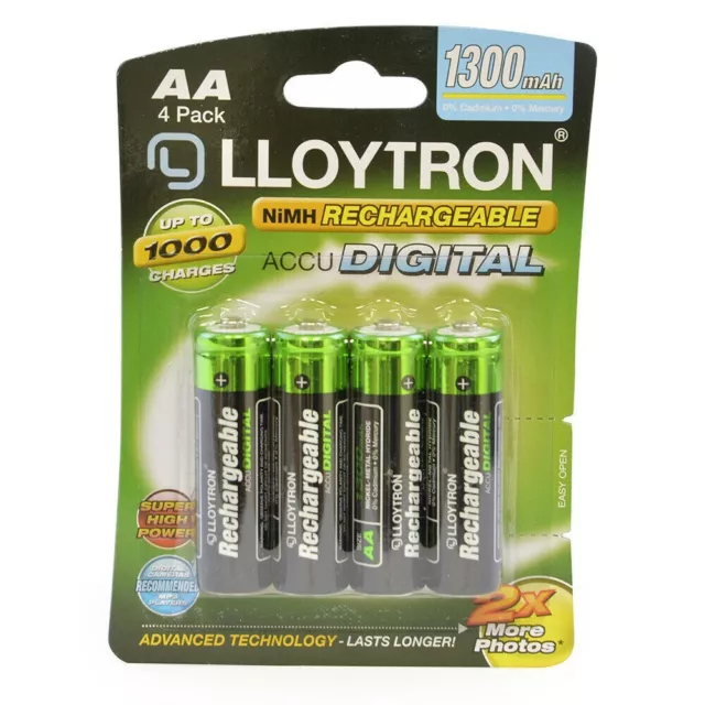 Lloytron AA wiederaufladbare Batterien NIMH hohe Kapazität 1300mAh - 4er-Pack