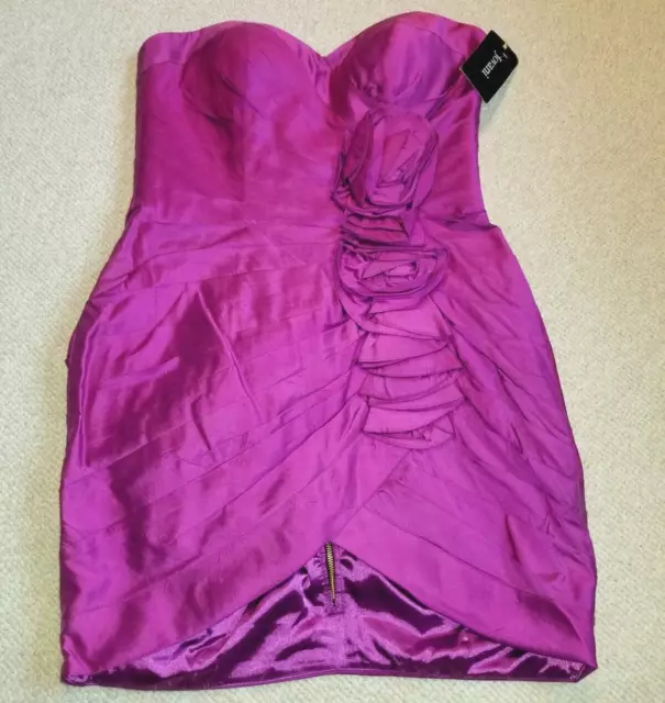 NWT $320 Womens Dress-JOVANI-purple 100% silk strapless ruched/ruffled-8