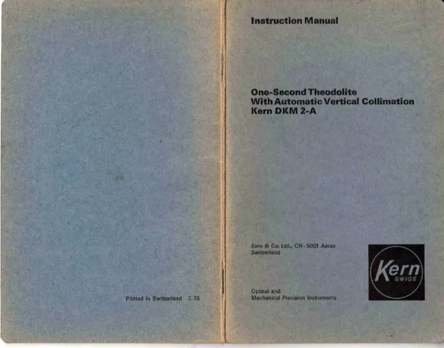 Swiss Kern Aarau DKM 2-A manuale di istruzioni teodolite di un secondo ~ copia digitale