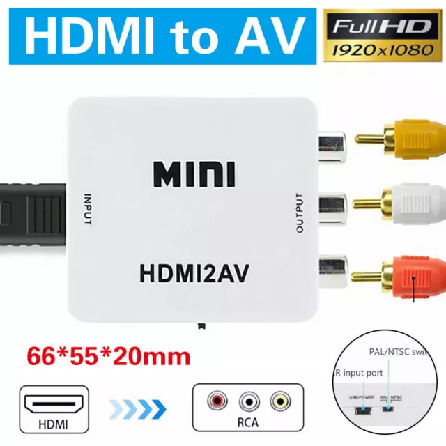 HDMI to RCA Composite AV CVBS 3RCA Video Cable Converter 1080p Downscaling White