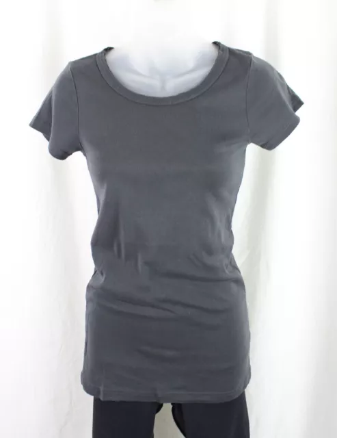 Michael Stars Women's Dark Gray 100% Cotton Distressed Round Neck T Shirt Top OS