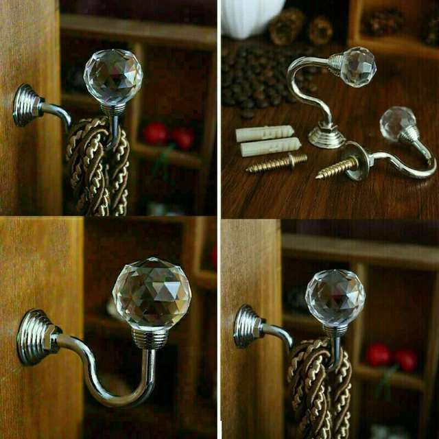 Hooks Decor Curtain Home Hanger Holdbacks Silver 2PCS Wall Tie Backs Crystal