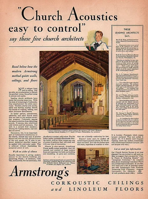 1930 Ad Armstrong's Corkcoustic Ceiling St Paul's Methodist Brooklyn Altar Boy