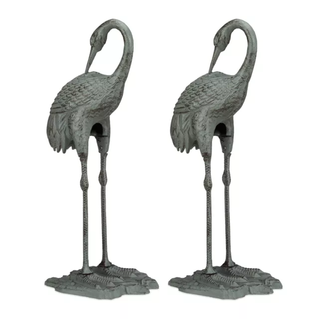 2 x Dekofigur Kranich Gartendeko Tierfigur Gartenfigur Teichfigur Fischreiher