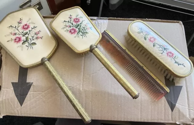 Vintage Dressing Table Vanity Set - 4 piece, embroidered.