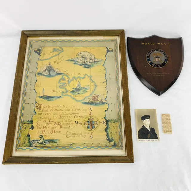 WWII US Navy Arctic Circle Certificate Plaque Picture USS Laramie AO-16 1944 Lot