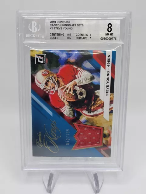 2019 Panini Donruss Steve Young Canton Kings Jersey 072/199 Graded BGS 8. Clean