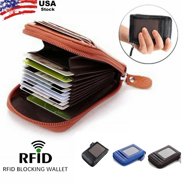 Mens Womens Wallet Credit Card Holder Leather RFID Blocking Zipper Pocket Purse