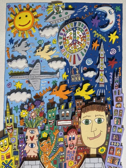 James Rizzi original 3D Werk DRAWING ATTENTION, handsigniert, 74 x 26 cm, 1997