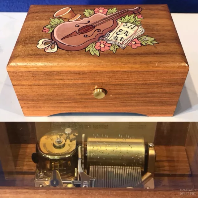 Key Wind SWISS REUGE cylinder music box ,2 Airs Song,oak & Glass Case