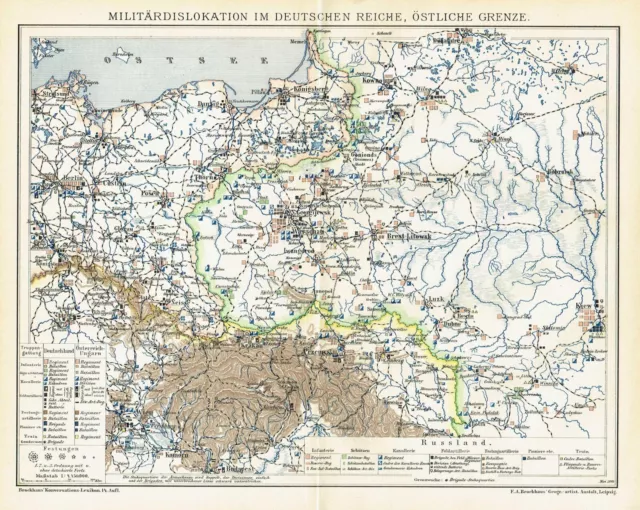 Deutsches Reich Preussen MILITÄRKARTE von 1894 Truppenstandorte Ostpreussen