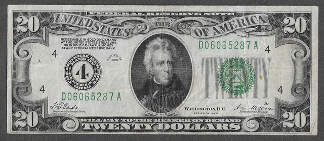 FR 2050-D $20 Cleveland Numbered District Redeemable in Gold Series 1928 FRN