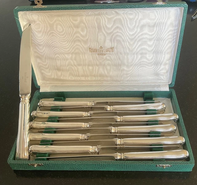 5 grands couteaux Ercuis Louis XV métal argenté /! lames inox