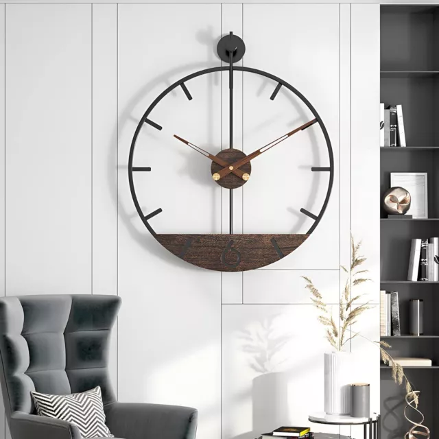 20inch Large Metal Wall Clock Rustic Round Nearly Silent Vintage Decorative B...