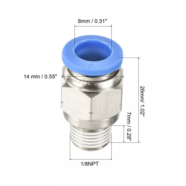 5Pcs 1/8NPT Push to Fit 8mm OD Hose Connect Fittings, Blue & Silver Tone 2