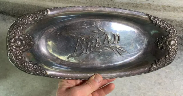 Antique 1800s Art Nouveau Victorian Ornate Embossed BREAD Plate Tray Dish Silver