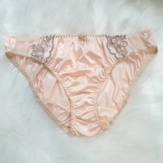 VINTAGE SILKY NYLON Panties Gold Beige Bikini Sheer Lace Brief Size 9