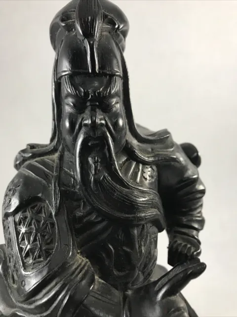 Chinese Warrior God  Carved Wooden Sculpture 10" Dark Wood Figurine