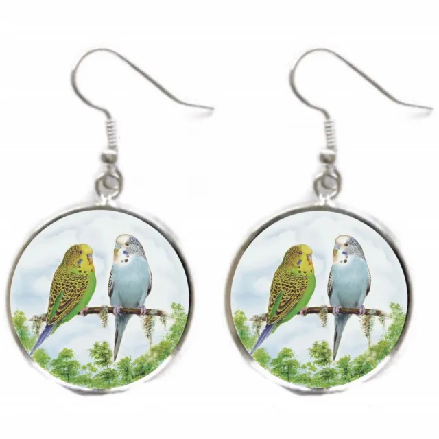 PARAKEET Earrings Budgie Bird Lover Gift ART PRINT Silver Charm Dangle Earrings