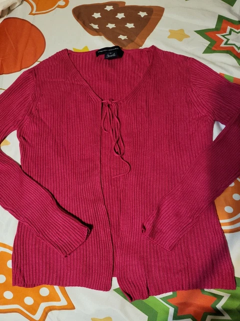 French Connection Fuschia  Short Lightweight Rayon Ribbed Open Cardigan Junior S