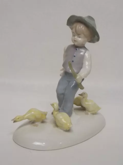 GDR 22 Boy with Ducks Lladro Style Porcelain Figurine Lippelsdorf EUC 1960's
