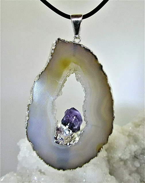 ACHAT GEODE   XL   mit    AMETHYST  Stein   Edelstein Anhänger    Nr.6