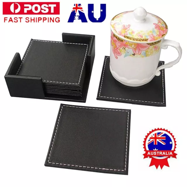 6Pcs/set Double-deck square Leather Coasters Set Placemat of Cup Drink Placemat