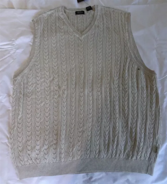 IZOD MEN'S LIGHT Beige Pullover Cable Knit Cotton Sweater Vest, XL ...