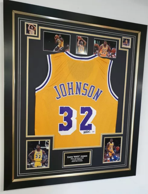 ** Rare MAGIC JOHNSON Signed Shirt JERSEY LA LAKERS Autograph DISPLAY ***