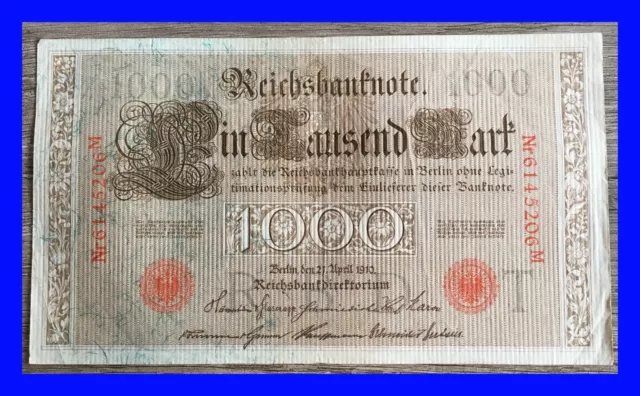 💥 1000 Mark Reichsbanknote ➰ Reichsbankdirektorium Berlin, den 21.April 1910 💥